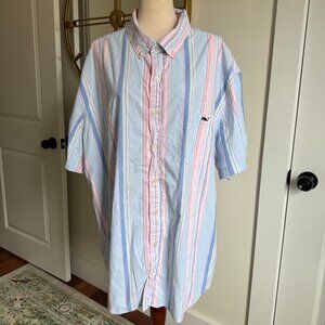 Vineyard Vines Mens Stretch Cotton Short-Sleeve Awning Stripe Shirt, Size 3XB